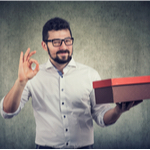 guy holding shoe box